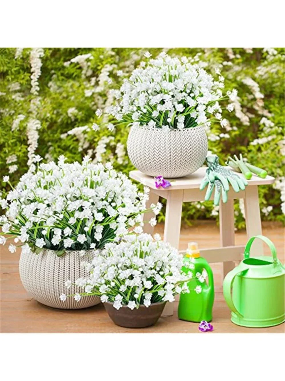 Artificial White Flowers Outdoor UV Resistant Faux Plants Garden Decor Set